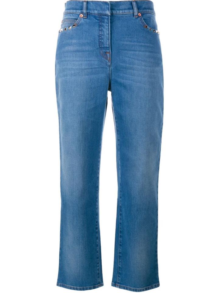Valentino Rockstud Boyfriend Jeans, Women's, Size: 26, Blue, Cotton/spandex/elastane/polyester