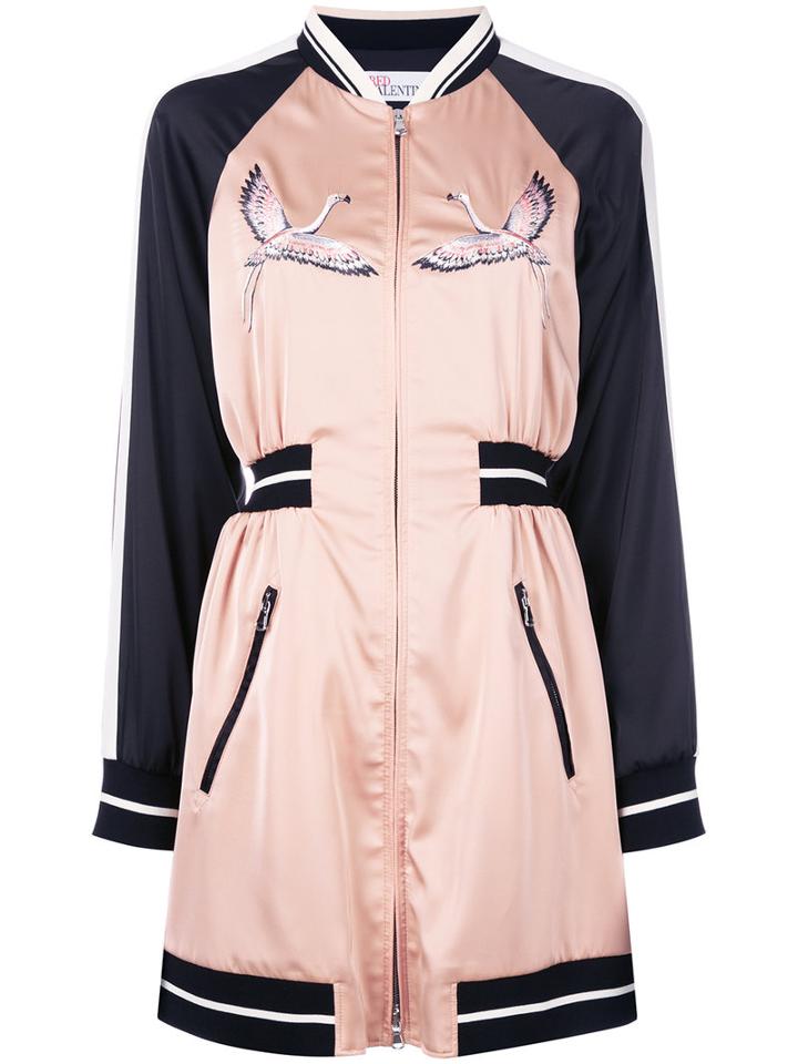 Red Valentino - Embroidered Bomber Dress - Women - Polyester/spandex/elastane/viscose/polyimide - 42, Women's, Nude/neutrals, Polyester/spandex/elastane/viscose/polyimide