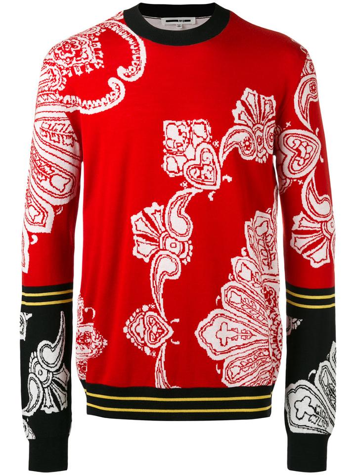 Mcq Alexander Mcqueen Color Block Patterned Sweater, Men's, Size: Medium, Red, Wool/cotton