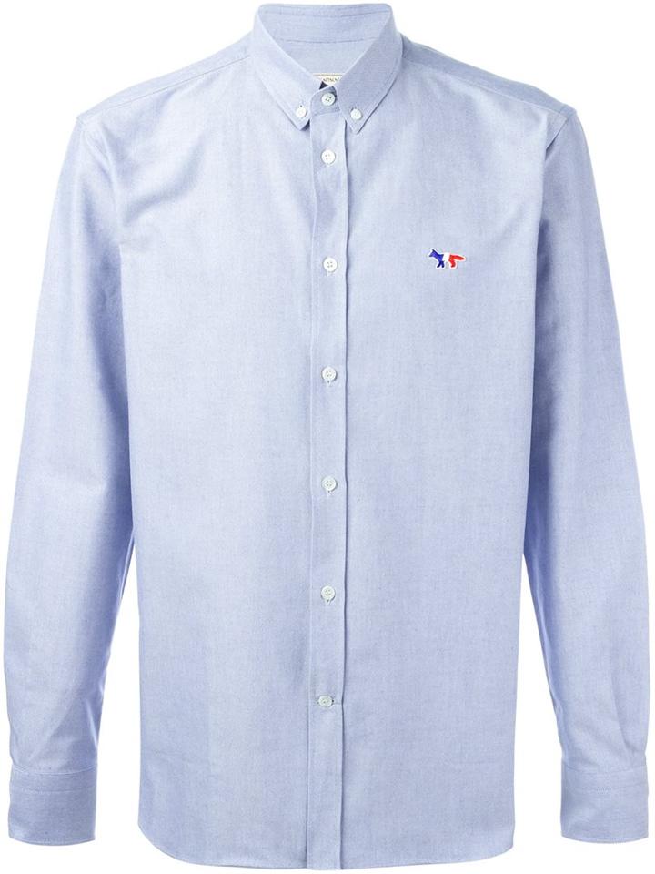 Maison Kitsuné Embroidered Logo Shirt, Men's, Size: 40, Blue, Cotton