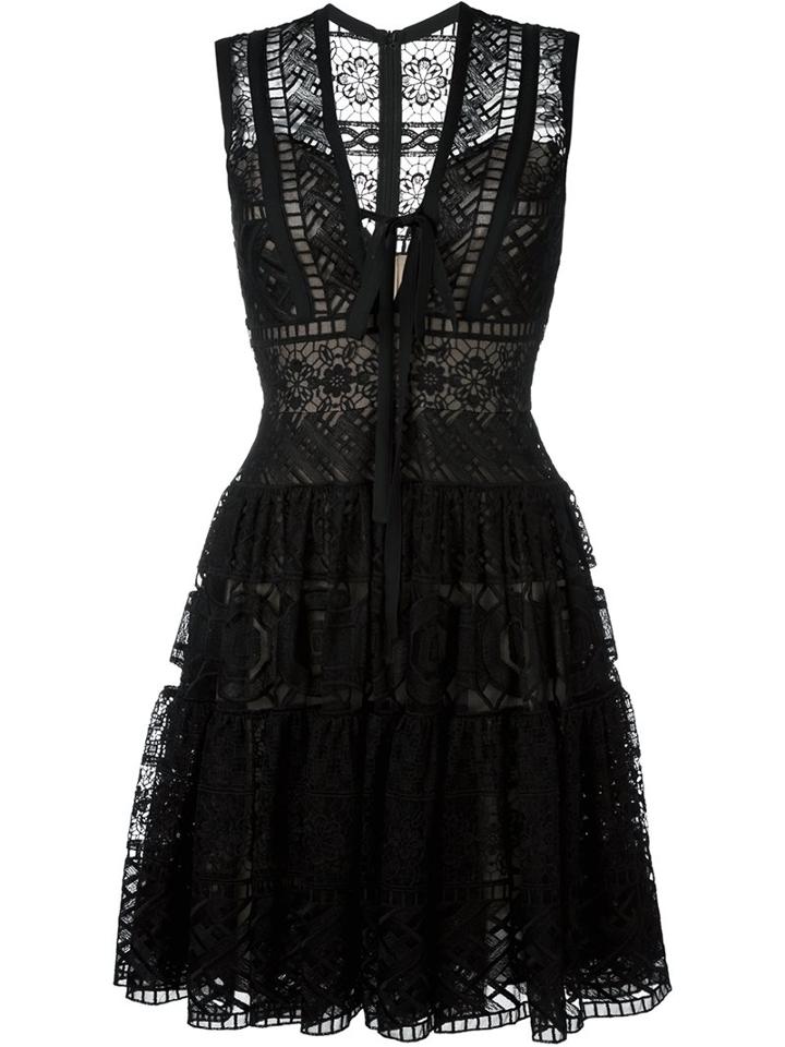 Elie Saab Embroidered Flared Dress, Women's, Size: 40, Black, Polyamide/silk