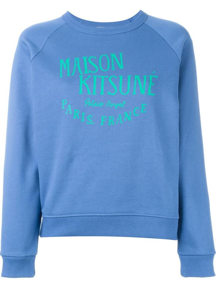 Maison Kitsuné Logo Print Sweatshirt, Women's, Size: S, Blue, Cotton