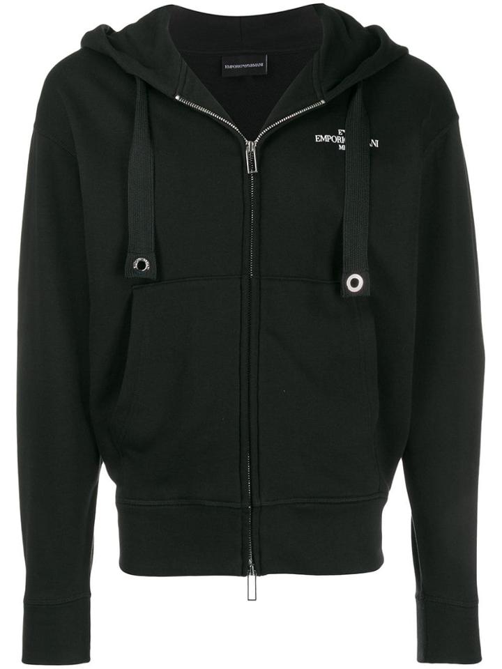 Emporio Armani Zip Front Logo Hoodie - Black