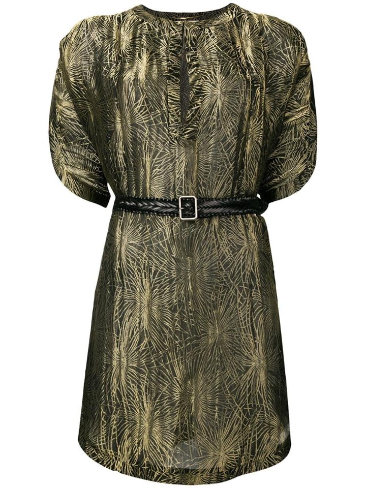 Saint Laurent Belted Split Neck Jacquard Top - Metallic