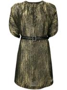 Saint Laurent Belted Split Neck Jacquard Top - Metallic