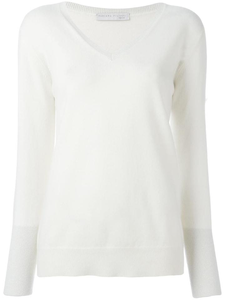 Fabiana Filippi V-neck Jumper, Women's, Size: 48, White, Merino/cashmere/silk