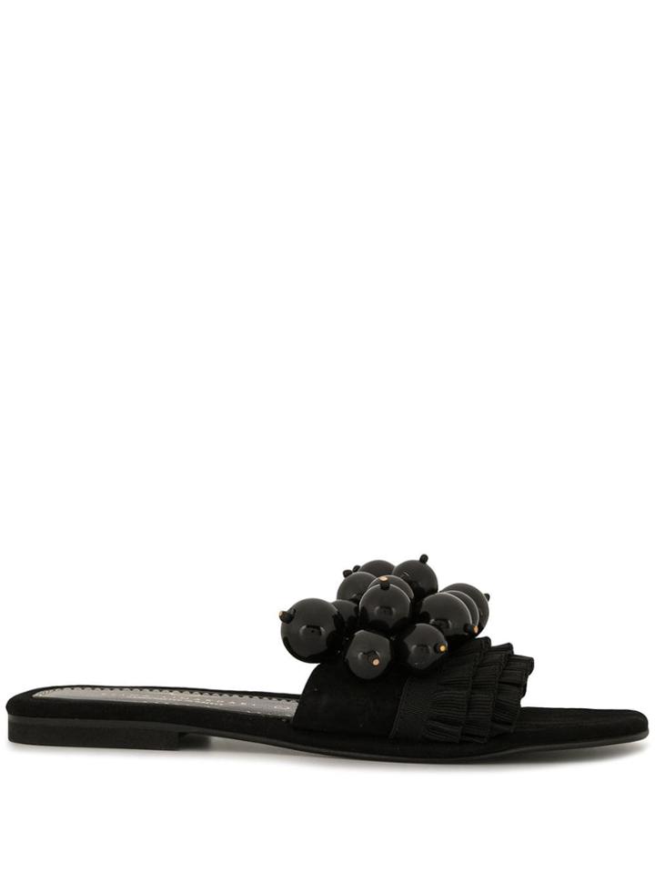 Elina Linardaki Bead-embellished Ruffled Slides - Black