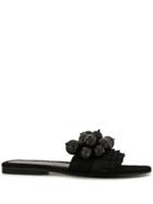 Elina Linardaki Bead-embellished Ruffled Slides - Black