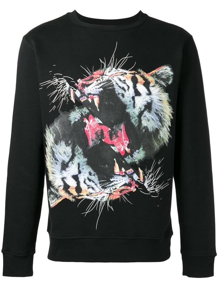 Marcelo Burlon County Of Milan Tiger Print Sweatshirt, Men's, Size: Large, Black, Cotton/polyester