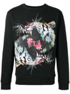 Marcelo Burlon County Of Milan Tiger Print Sweatshirt, Men's, Size: Large, Black, Cotton/polyester