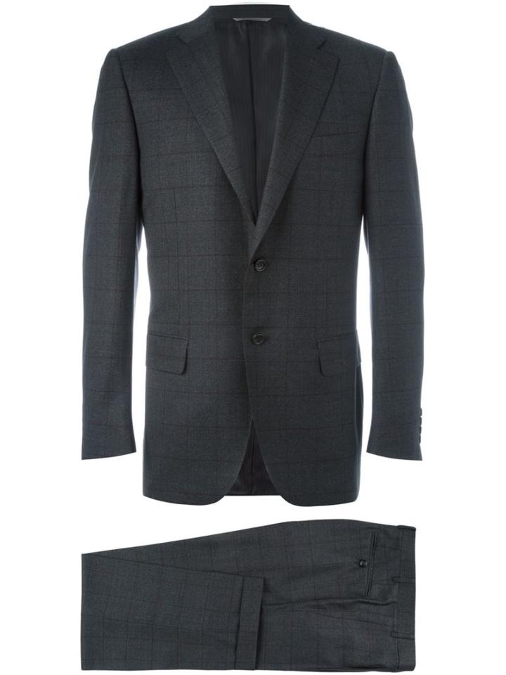 Canali Checked Pattern Two-piece Suit, Men's, Size: 58, Grey, Cupro/wool