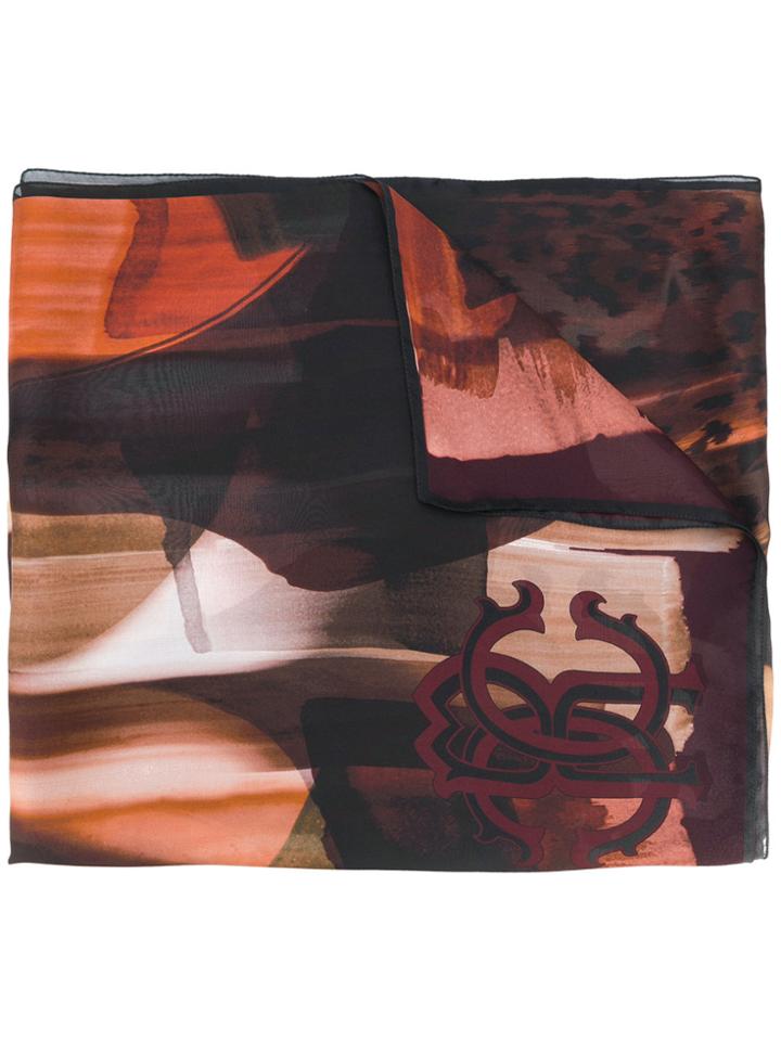Roberto Cavalli Bleached Logo Scarf - Brown