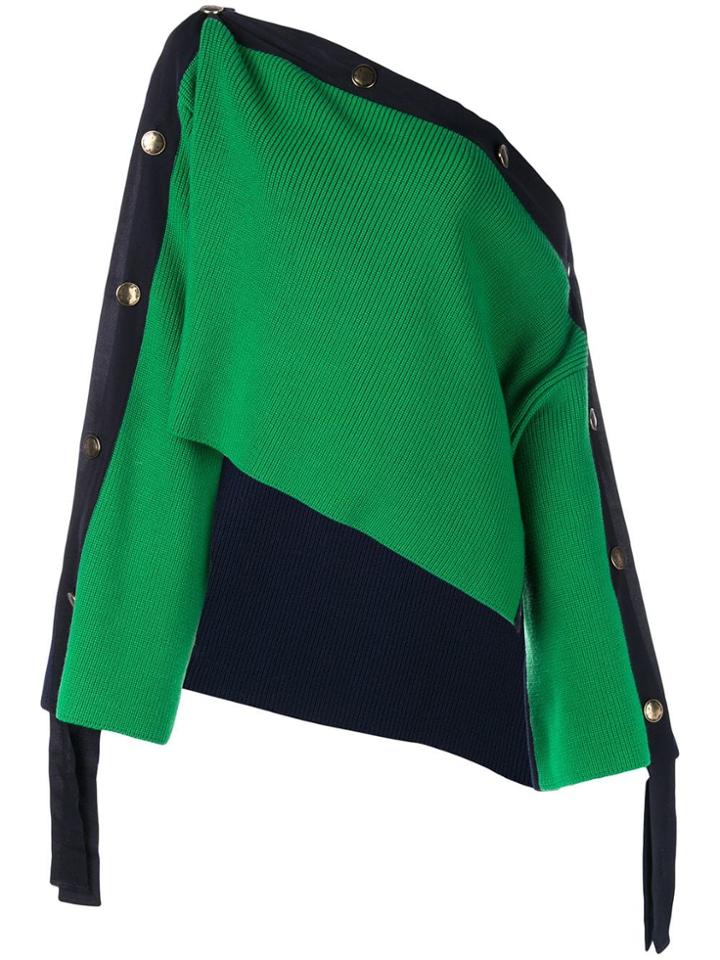 Monse Asymmetric Off Shoulder Sweater - Green