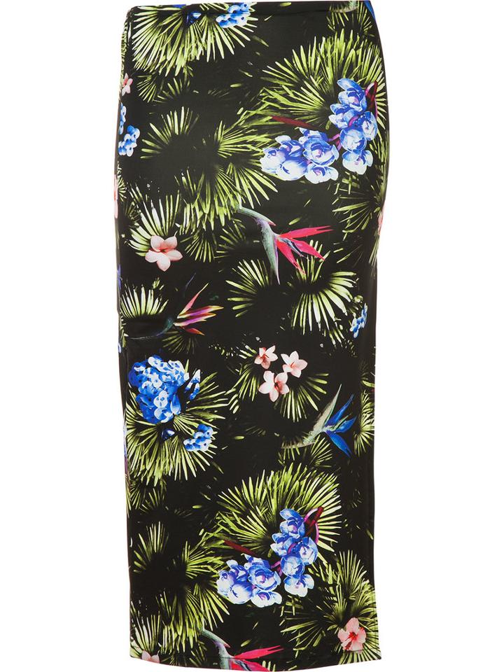 Fleur Du Mal - Tropical Print Slit Skirt - Women - Nylon/spandex/elastane - L, Women's, Black, Nylon/spandex/elastane