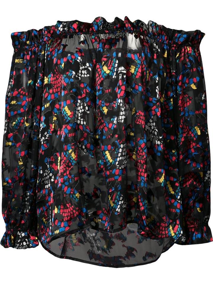 Saloni Off-shoulders Sheer Blouse, Women's, Size: 6, Black, Silk/rayon