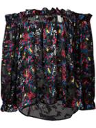 Saloni Off-shoulders Sheer Blouse, Women's, Size: 6, Black, Silk/rayon