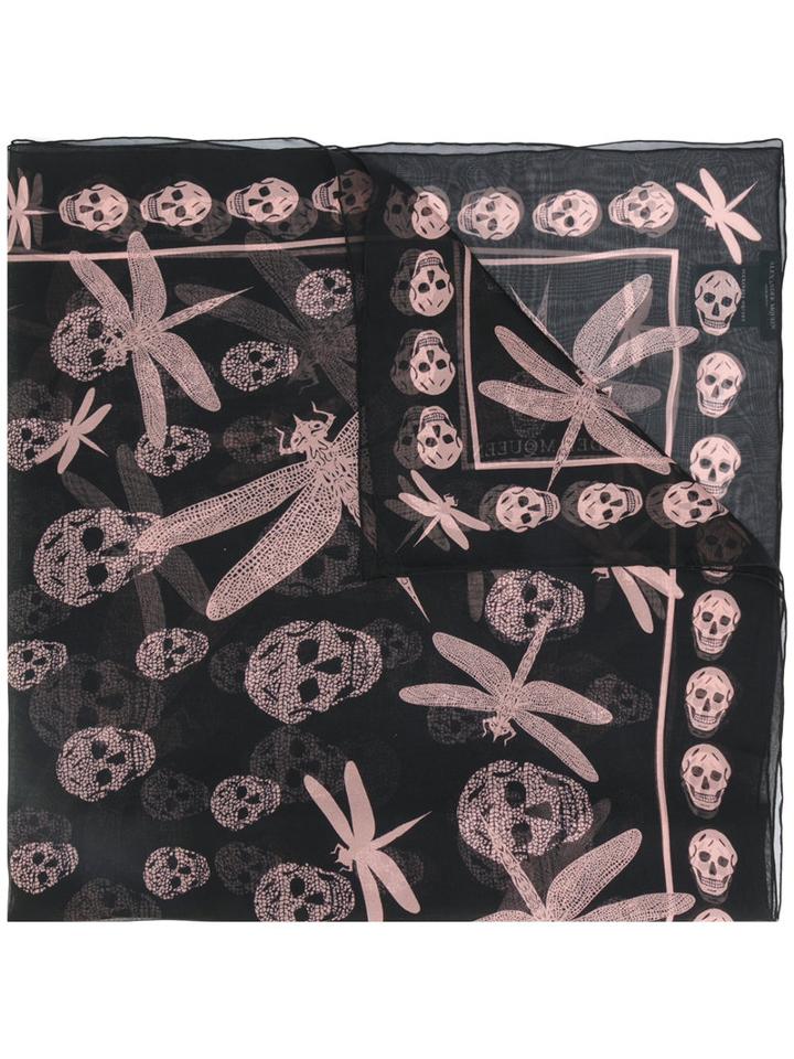 Alexander Mcqueen - Skull And Dragonfly Scarf - Women - Silk - One Size, Black, Silk