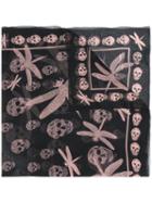 Alexander Mcqueen - Skull And Dragonfly Scarf - Women - Silk - One Size, Black, Silk