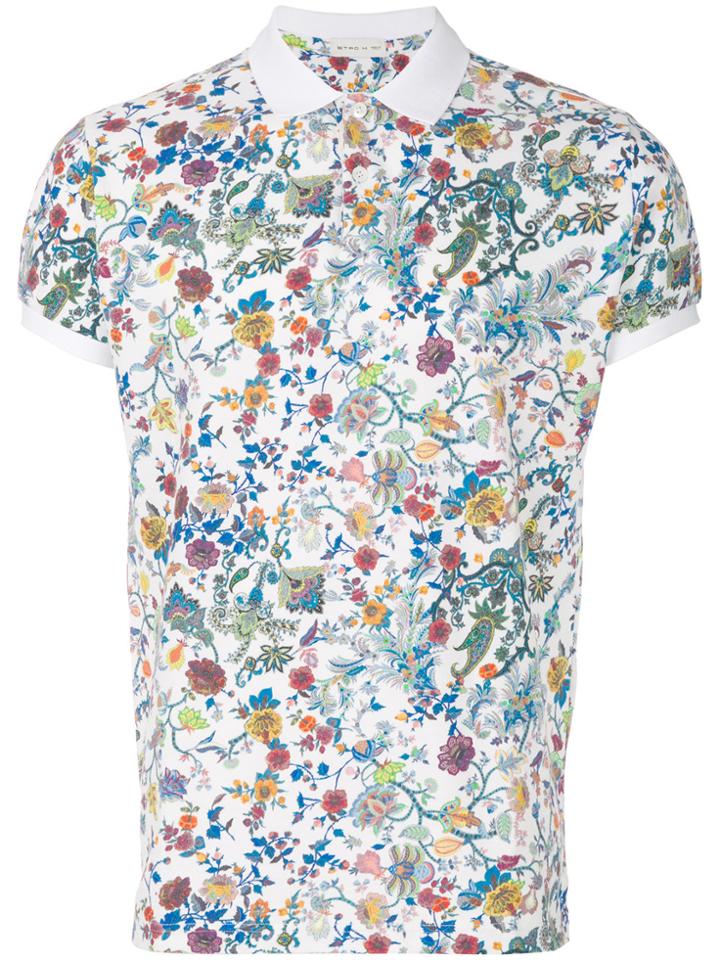 Etro Floral Print Polo - White