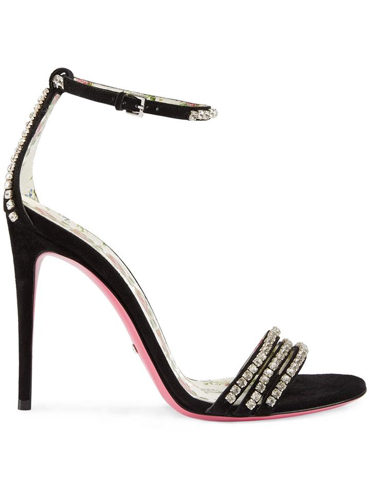 Gucci Suede Sandal With Crystals - Black