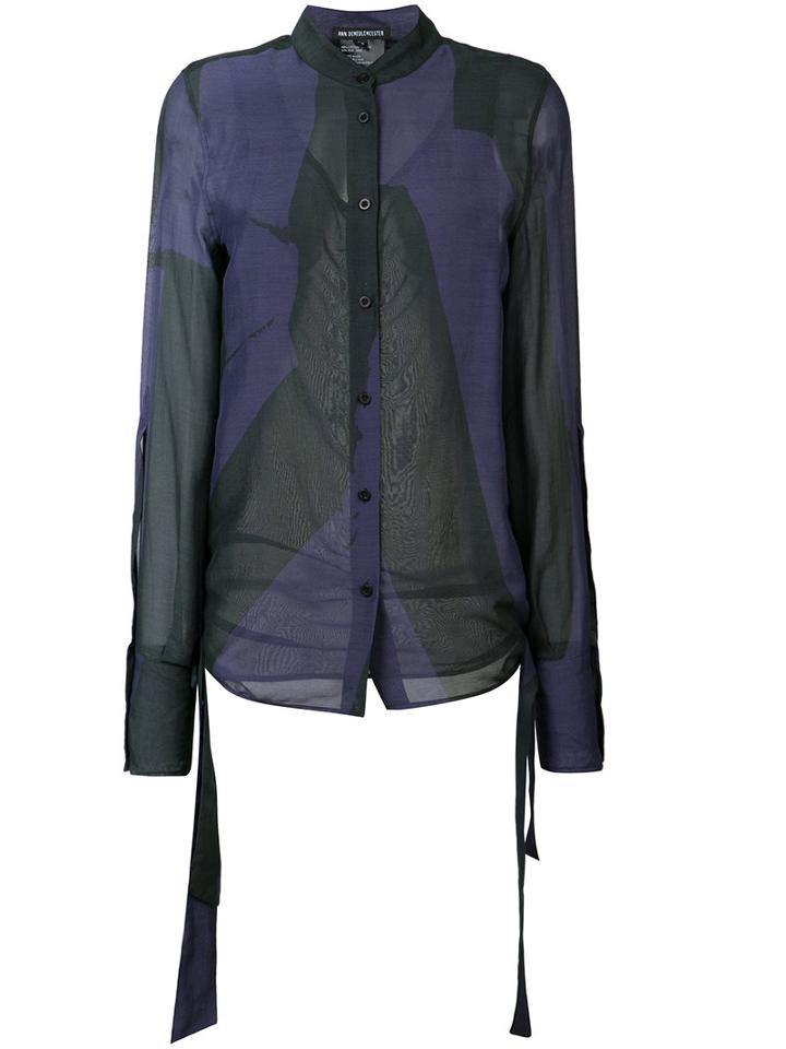 Ann Demeulemeester - Collarless Sheer Shirt - Women - Silk/cotton - 40, Black, Silk/cotton