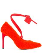 Off-white Shearling Pointed Pumps - Orange