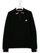 Moncler Kids Teen Long Sleeved Polo Shirt - Black