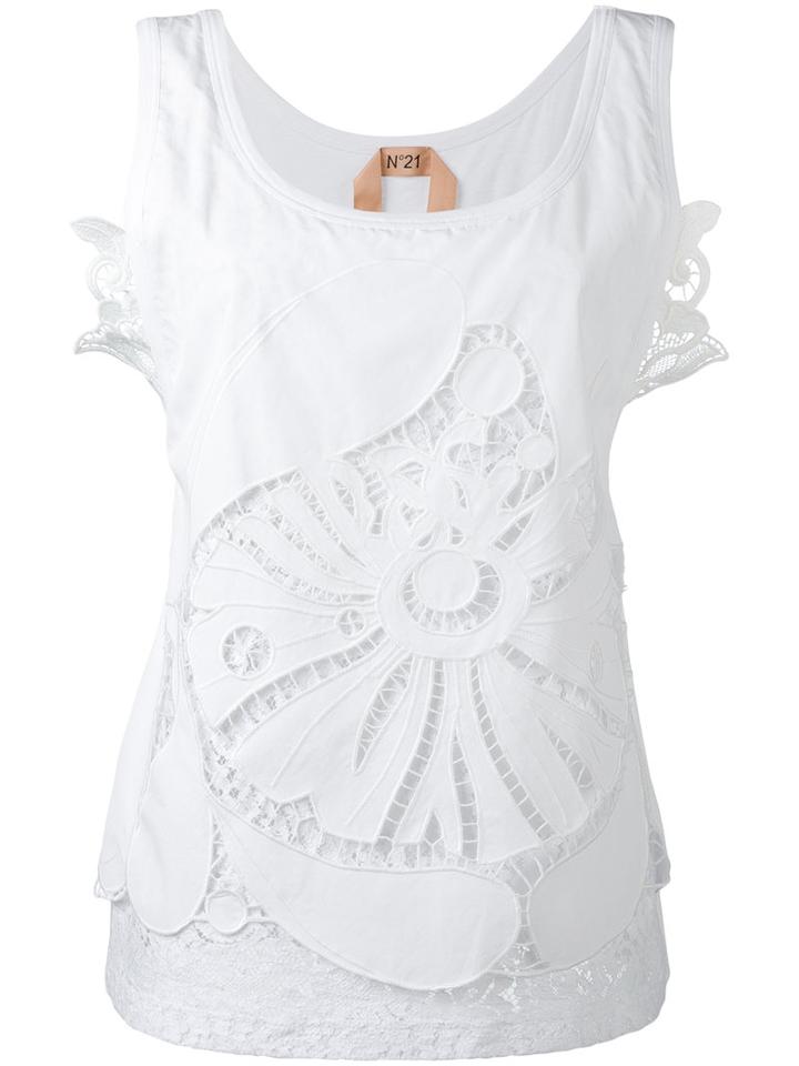 No21 Open Embroidery Tank Top, Women's, Size: 40, White, Cotton/polyamide/polyester