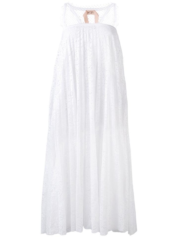 No21 - Long Sleeveless Lace And Net Dress - Women - Cotton/polyamide/polyester - 42, White, Cotton/polyamide/polyester