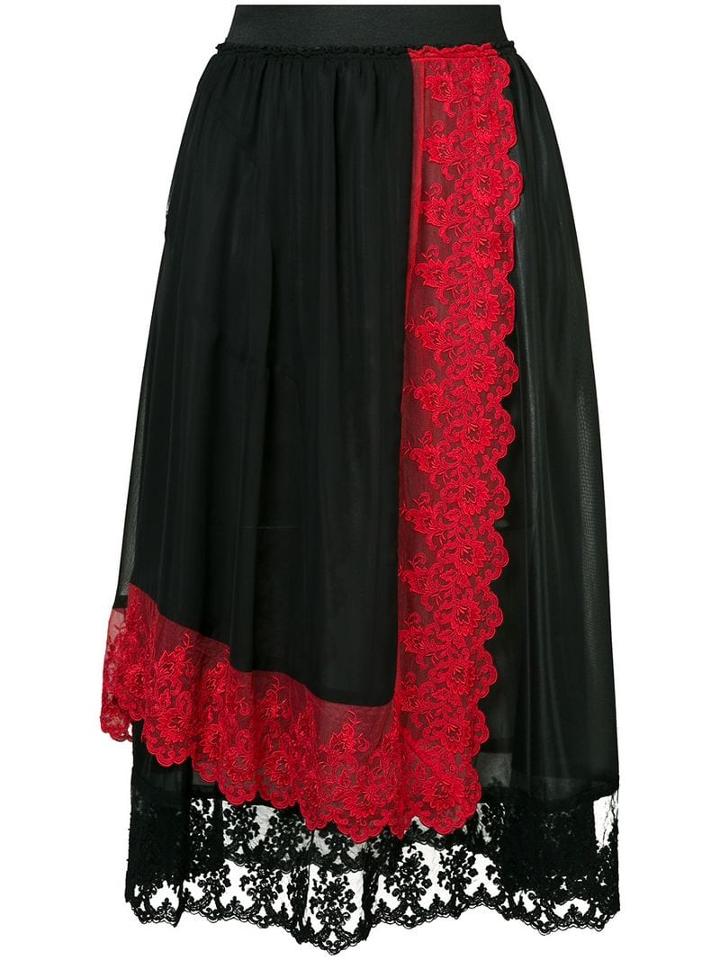 Comme Des Garçons Pre-owned Lace Detail Layered Skirt - Black