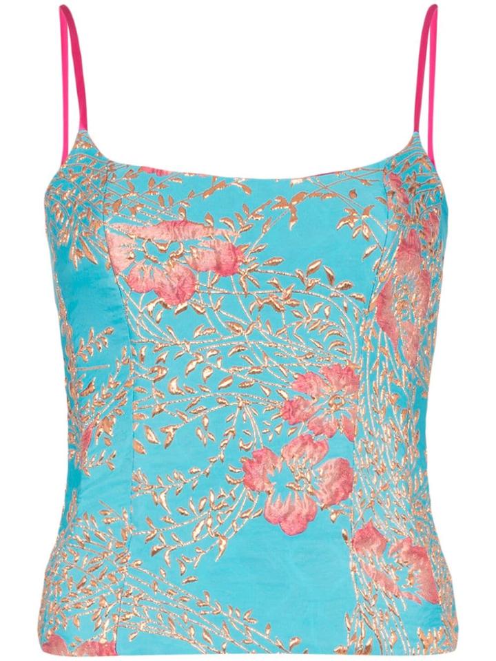 Halpern Floral Print Bustier - Blue