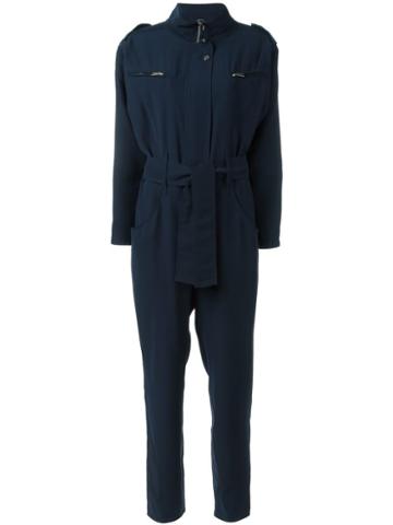 Carolinaritz High Neck Belted Jumpsuit, Women's, Size: 38, Blue, Polyester