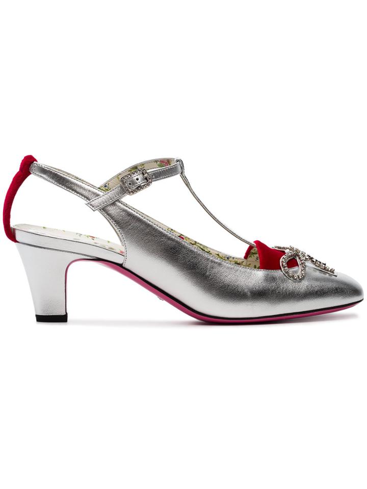 Gucci Velvet And Leather Anita 55 Pumps - Metallic