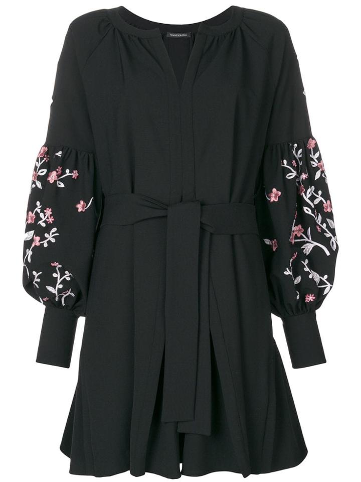 Wandering Floral Sleeve Mini Dress - Black