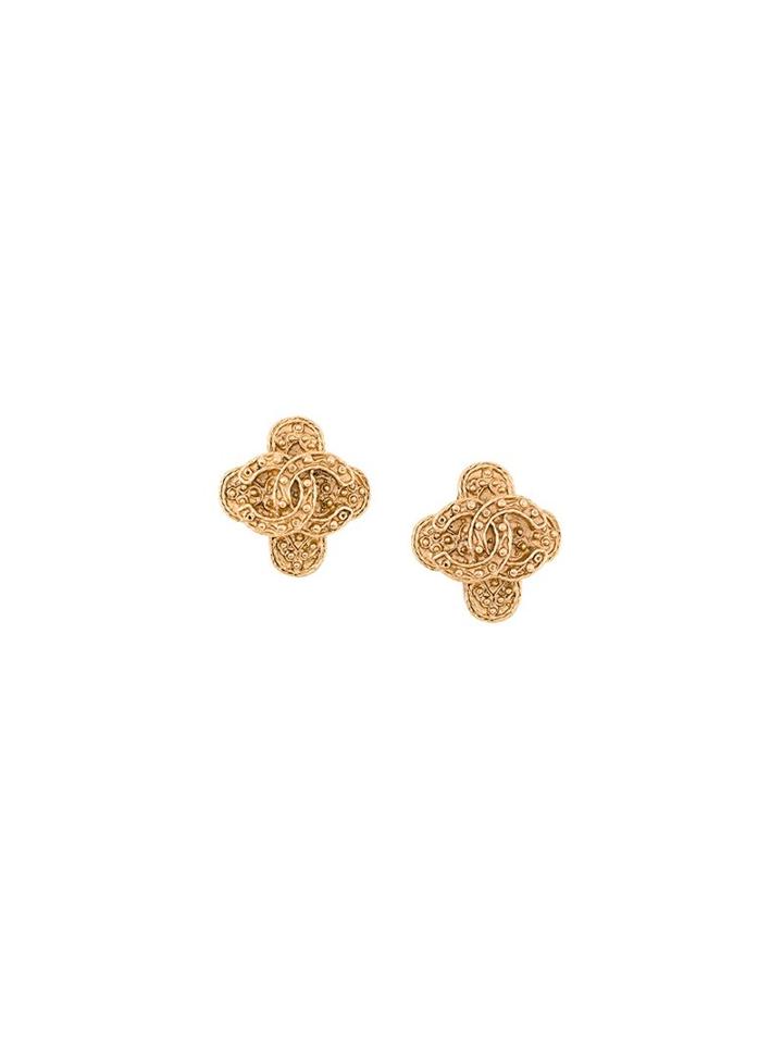 Chanel Vintage Clover Motif Clip-on Earrings