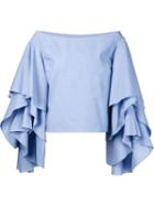 Rosie Assoulin Ruffled Sleeve Top, Women's, Size: Xs, Blue, Cotton