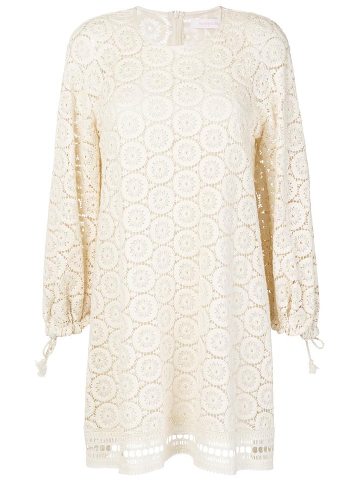 See By Chloé Crochet Balloon Sleeve Dress - White