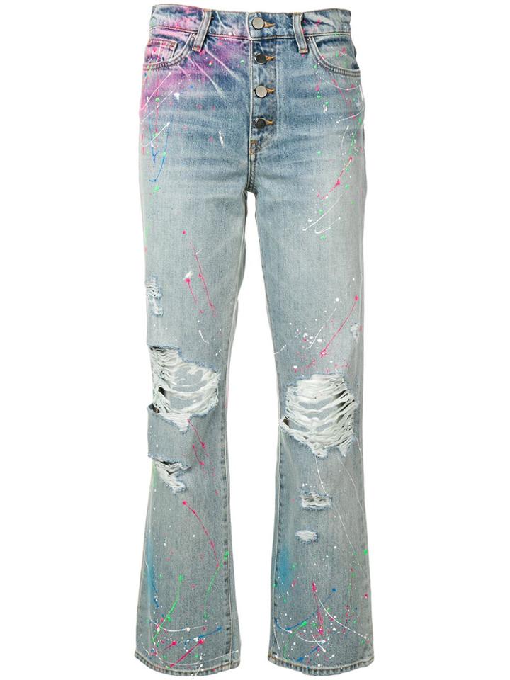 Amiri Paint Print Boyfriend Jeans - Blue