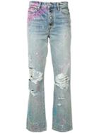 Amiri Paint Print Boyfriend Jeans - Blue