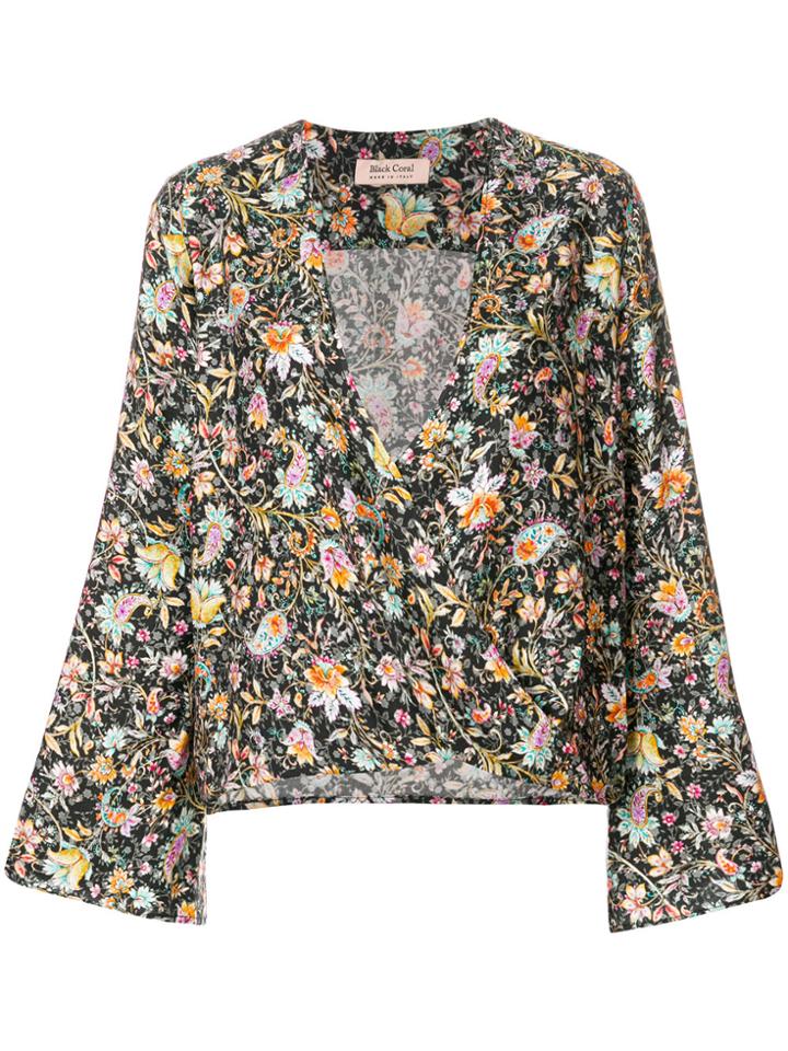 Black Coral Floral Print Blouse - Multicolour