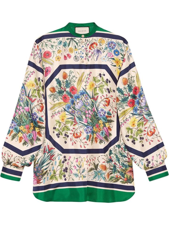 Gucci Silk Shirt With Floral Print - Nude & Neutrals