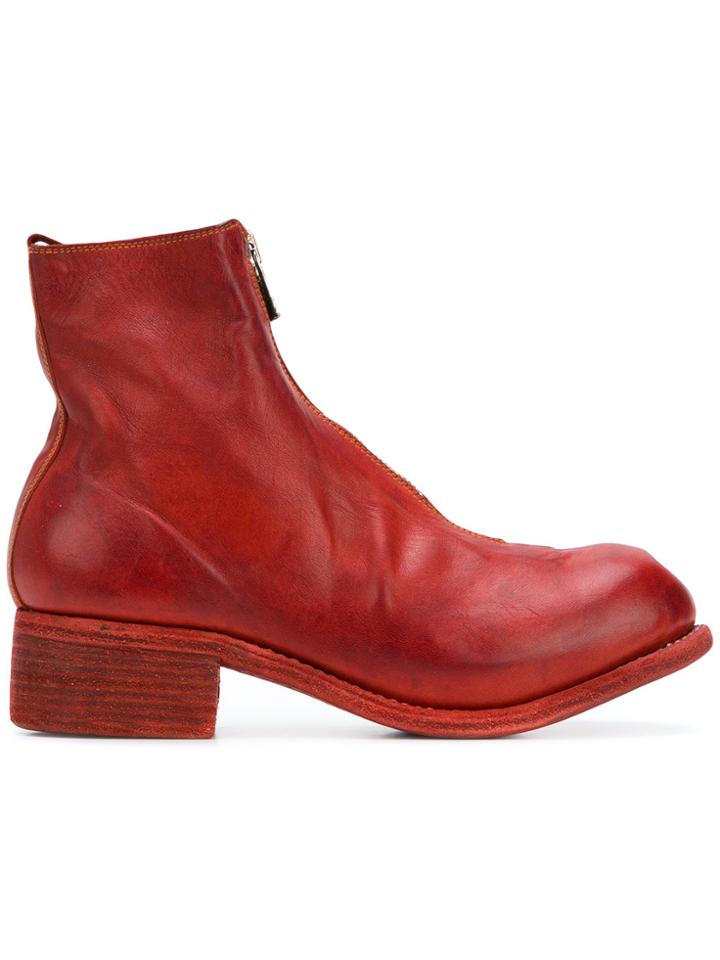 Guidi Block Heel Zip Front Boots - Red