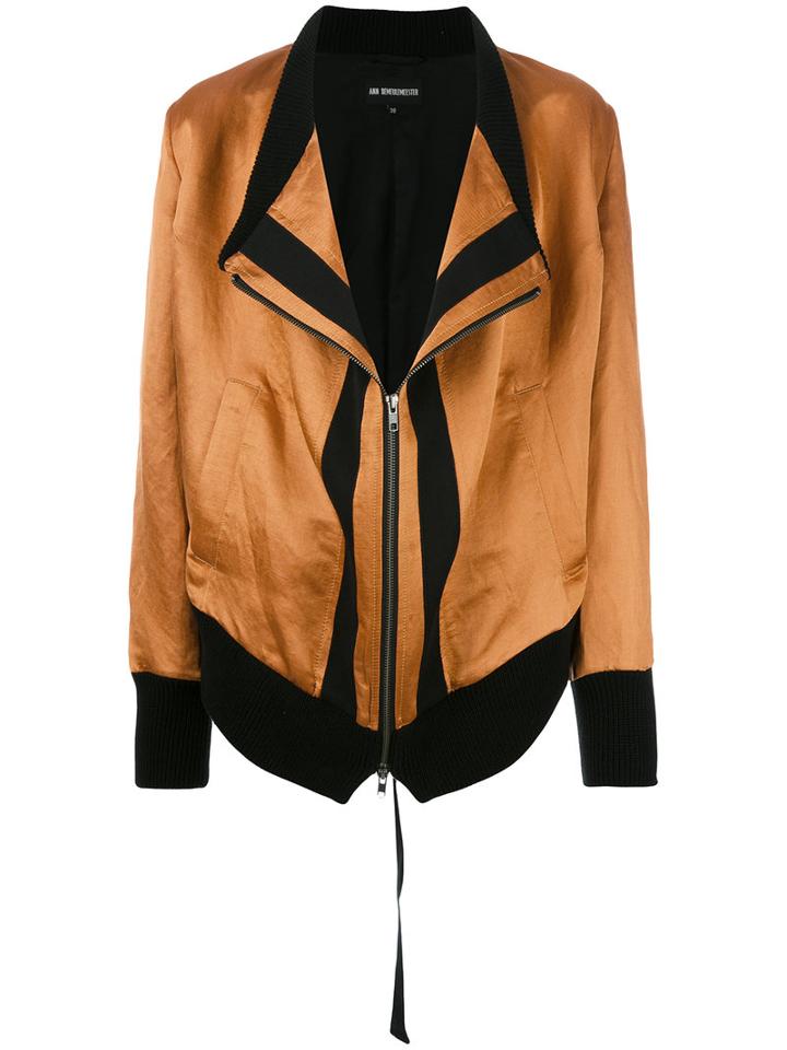 Ann Demeulemeester Shift Zipped Jacket, Women's, Size: 36, Brown, Silk/linen/flax/rayon/rayon