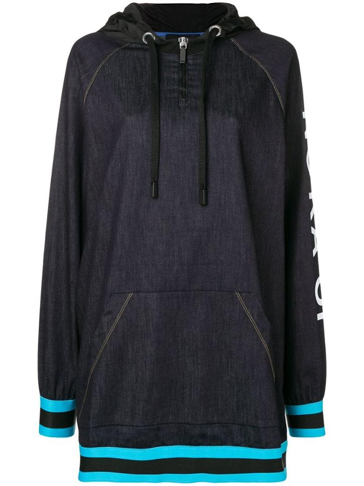 No Ka' Oi Printed Sleeve Zip Hoodie Dress - Blue