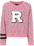 Rag & Bone Speckled Knit Sweater With R Appliqué - Red
