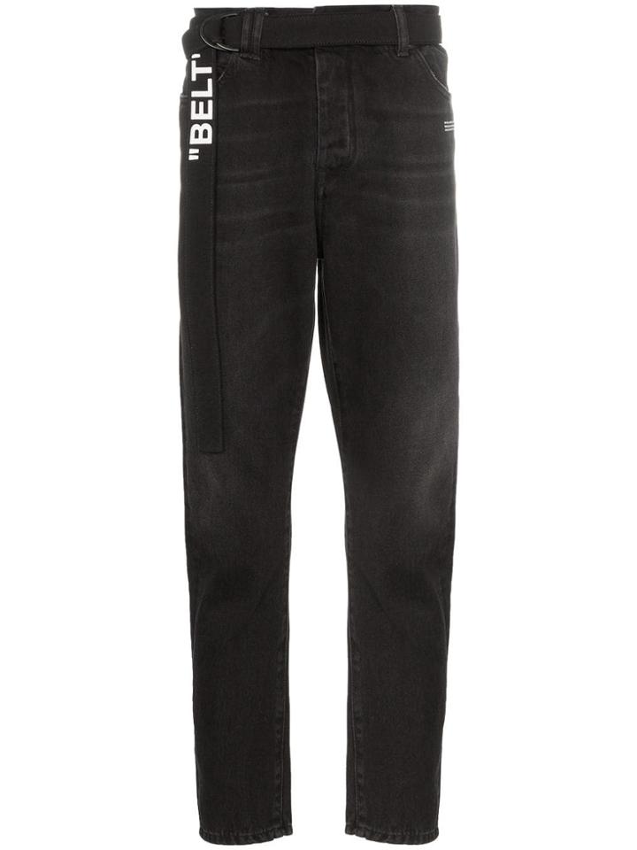 Off-white Belted Straight Leg Cropped Fit Jeans - Black