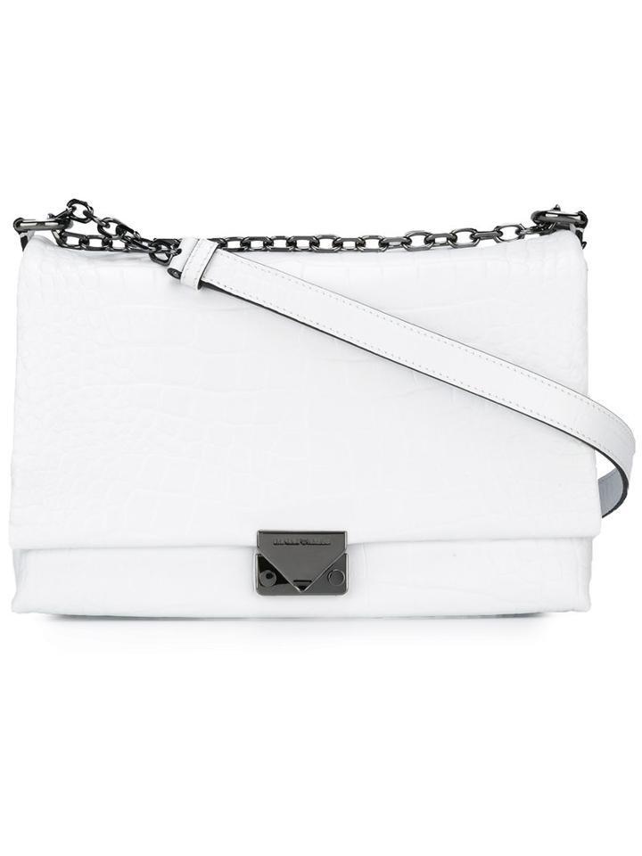 Emporio Armani Classic Shoulder Bag, Women's, White, Cotton/leather