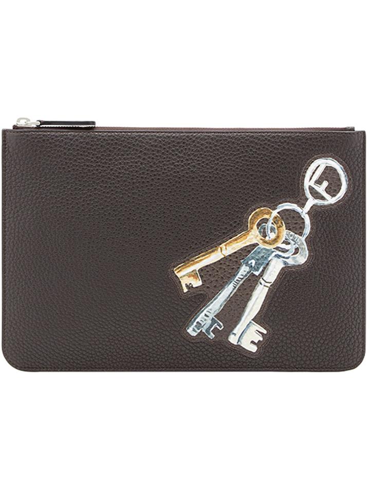 Fendi Logo Printed Clutch - Brown