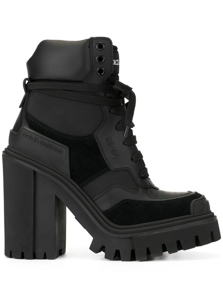 Dolce & Gabbana Chunky Heel Contrast Panel Boots - Black