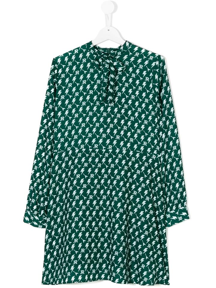 John Richmond Kids Lightening And Initials Print Dress - Green